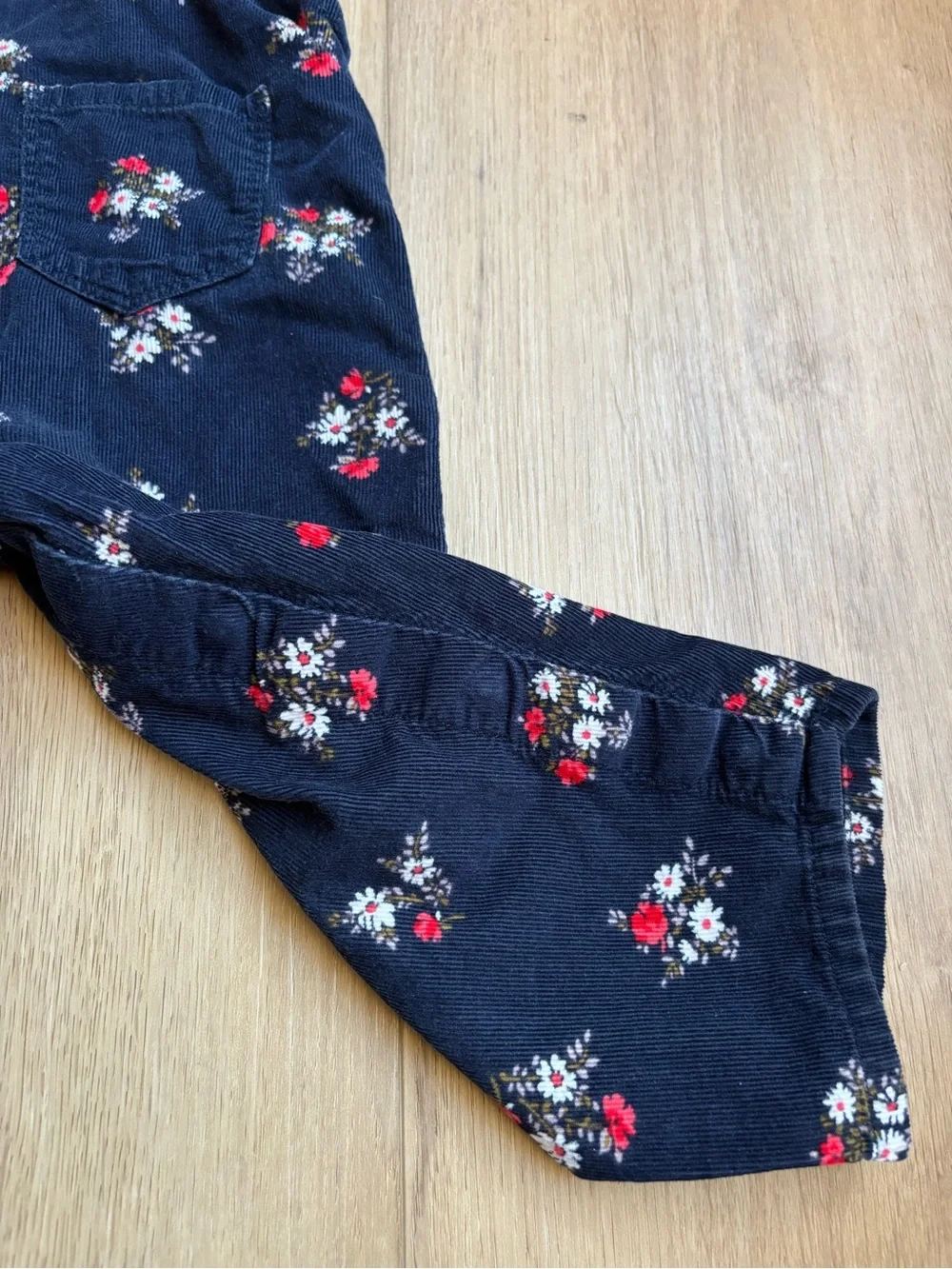 OshKosh B'gosh Navy Floral Button Legs Corduroy Baby Kids Overalls 24 months